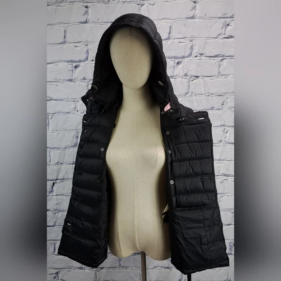Burberry Women's Puffer Winter Jacket Grey Goose Down Fill Black Hooded Small - Picture 11 of 16